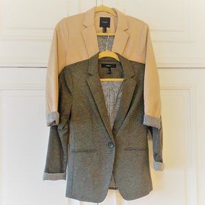 *SET OF 2* Vintage One-Button Blazers with Silky Striped Lining - Gray & Tan - S